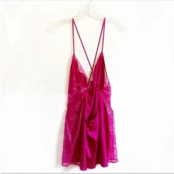Victoria's Secret chemise nightie pink lace v neck satin low back